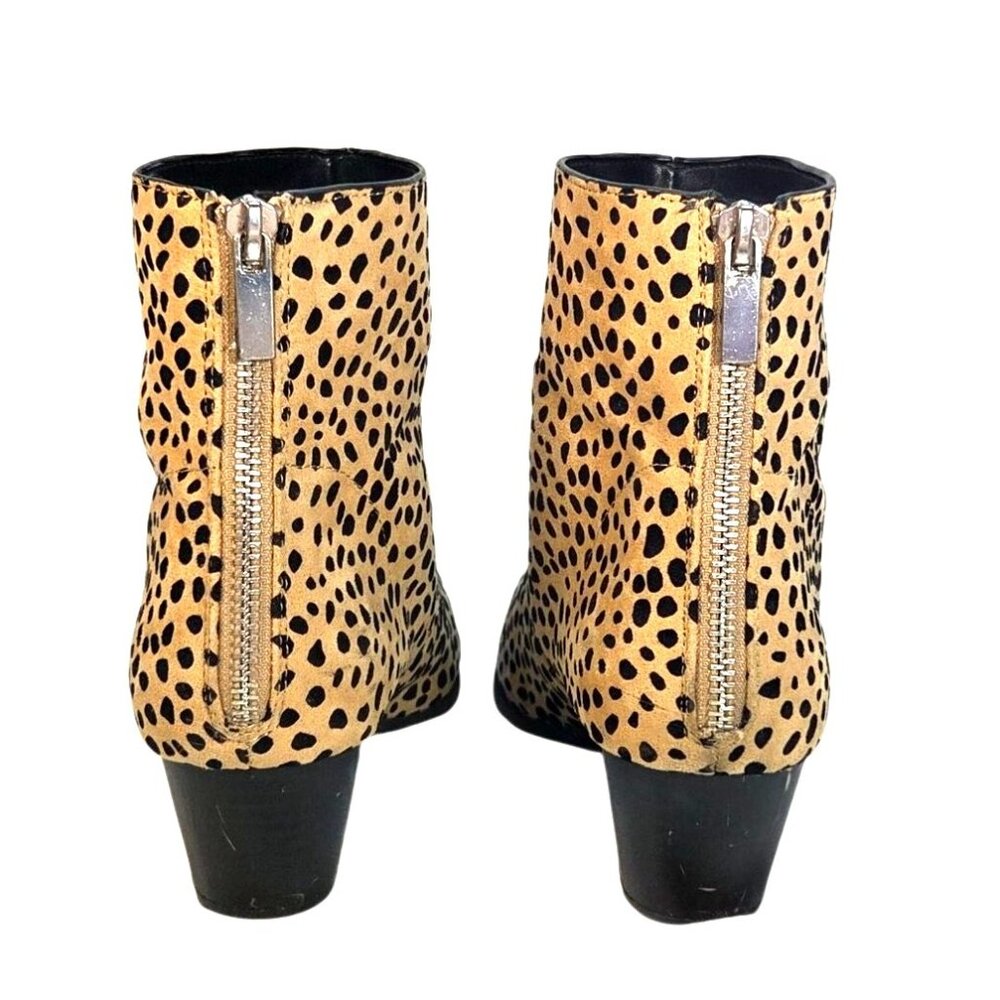 Qupid Mystique Cheetah Animal Print Vegan Suede Block Heel Pointed Ankle Booties - Picture 6 of 10